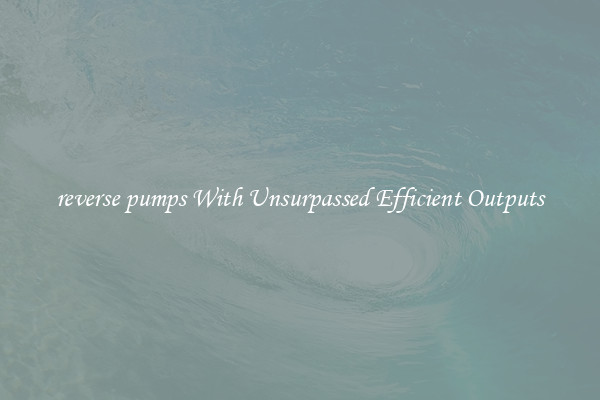 reverse pumps With Unsurpassed Efficient Outputs