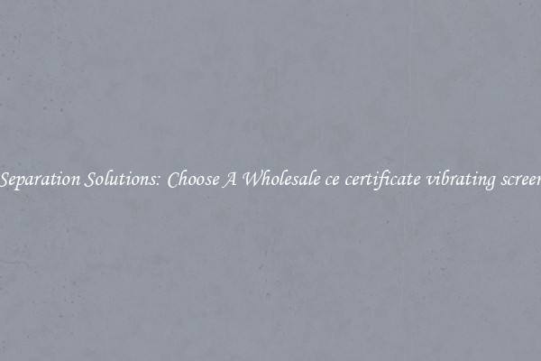 Separation Solutions: Choose A Wholesale ce certificate vibrating screen